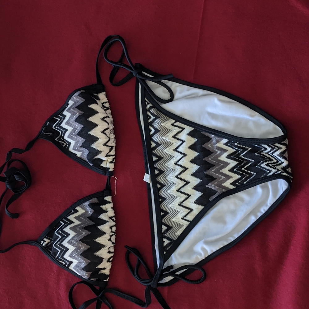 Clack and white crochet bathing suit